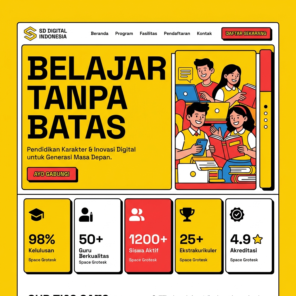 Pratinjau Demo 5 — tampilan website sekolah modern minimalis dan berkinerja tinggi dari websekolahkeren